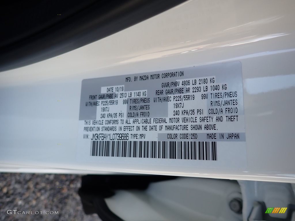 2020 CX-5 Color Code 25D for Snowflake White Pearl Photo #136805086