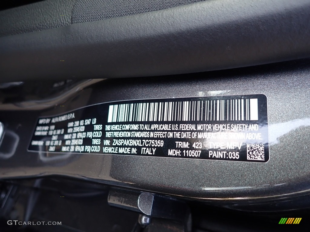 2020 Stelvio Color Code 035 for Vesuvio Gray Metallic Photo #136808156