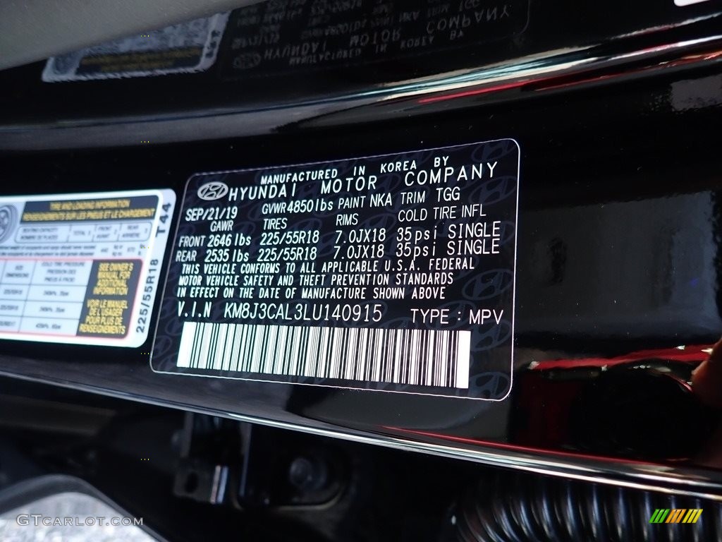 2020 Tucson Color Code NKA for Black Noir Pearl Photo #136808951