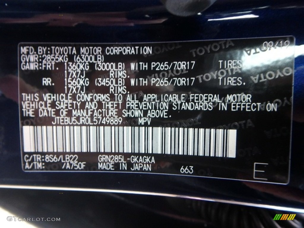 2020 Toyota 4Runner SR5 4x4 Color Code Photos