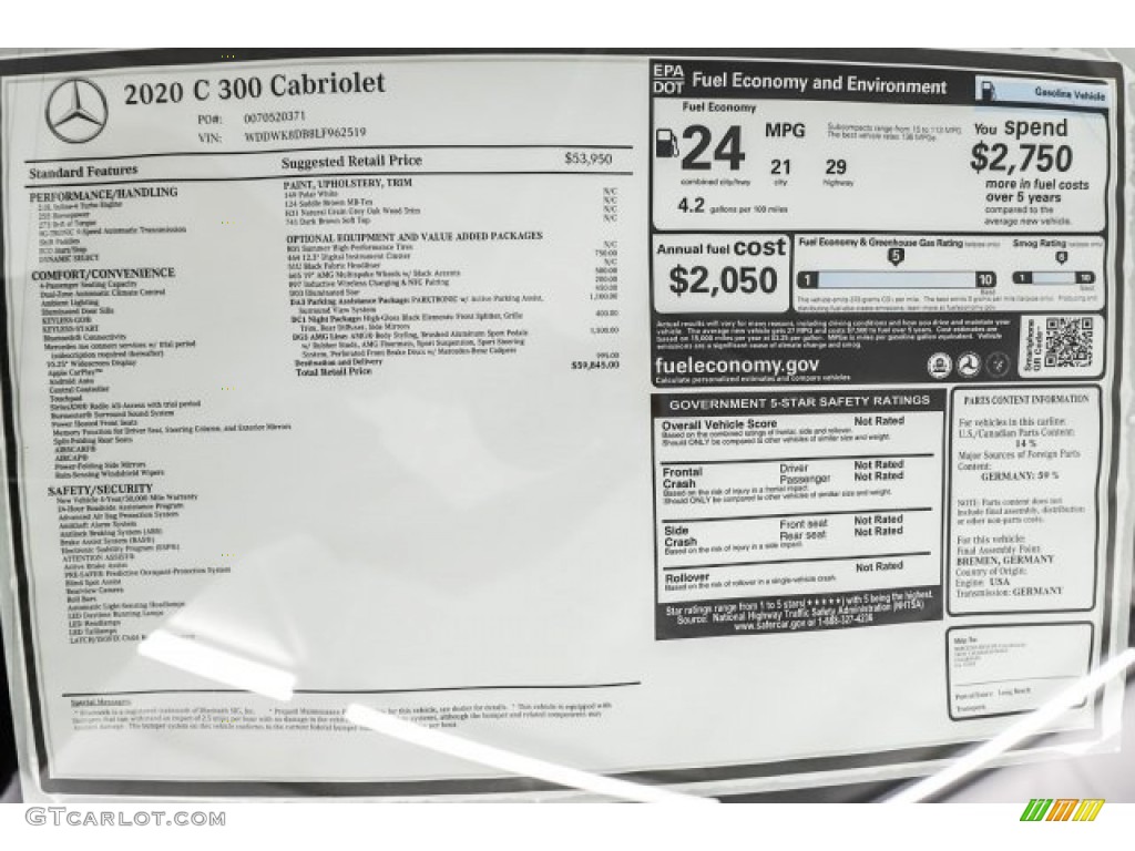 2020 Mercedes-Benz C 300 Cabriolet Window Sticker Photo #136825932