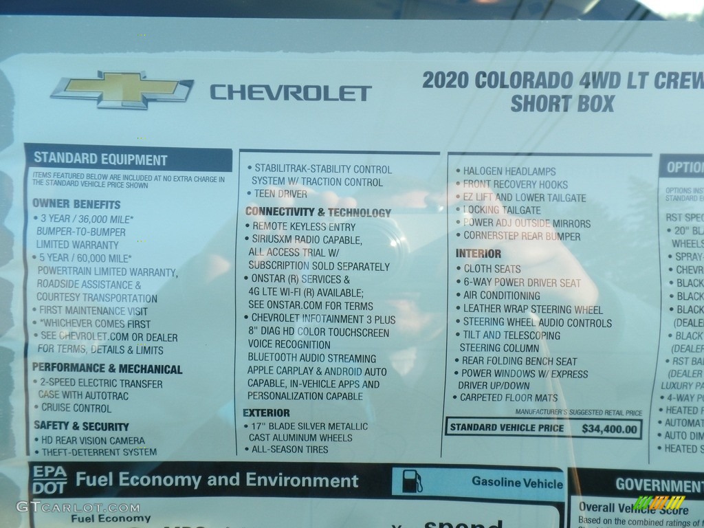 2020 Chevrolet Colorado LT Crew Cab 4x4 Window Sticker Photo #136827862