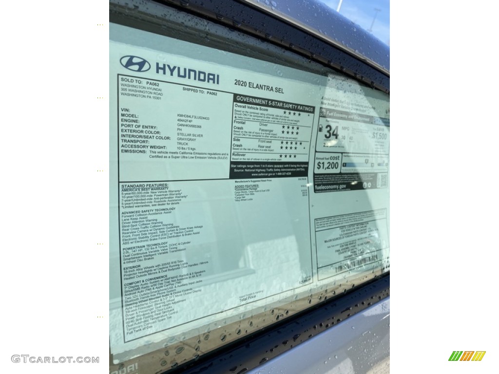 2020 Hyundai Elantra SEL Window Sticker Photo #136838329