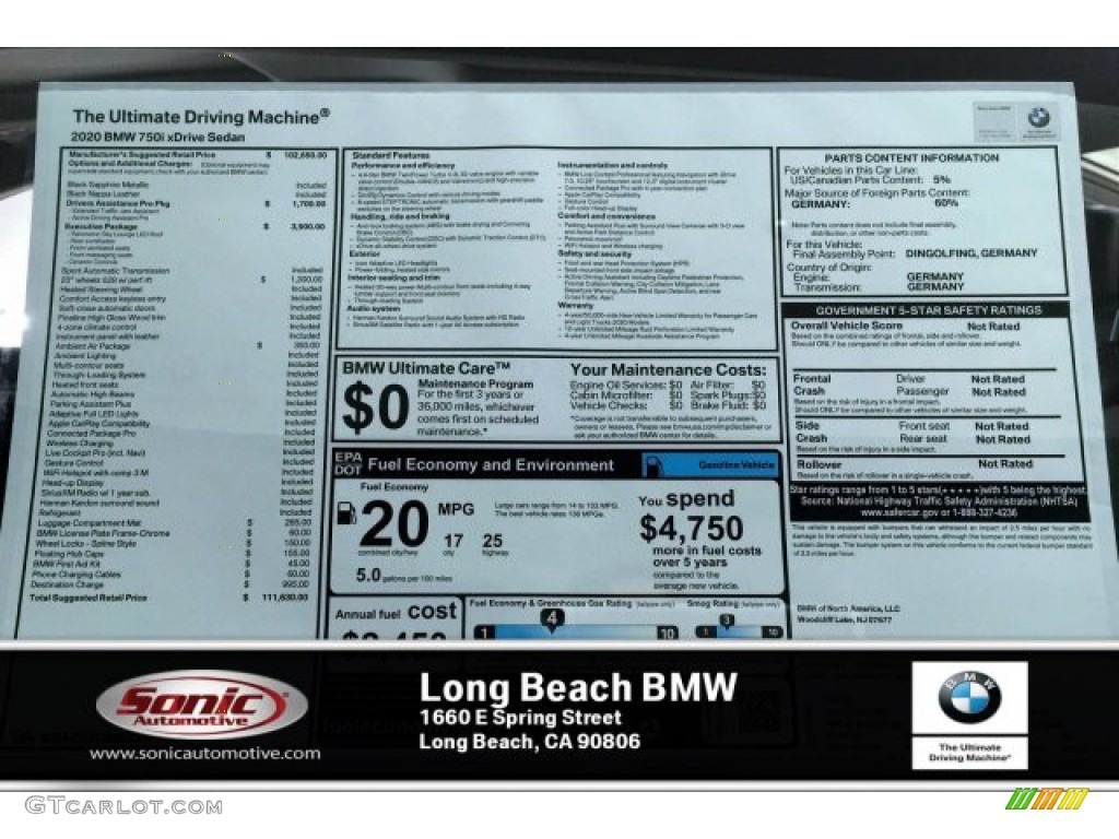 2020 7 Series 750i xDrive Sedan - Black Sapphire Metallic / Black photo #10