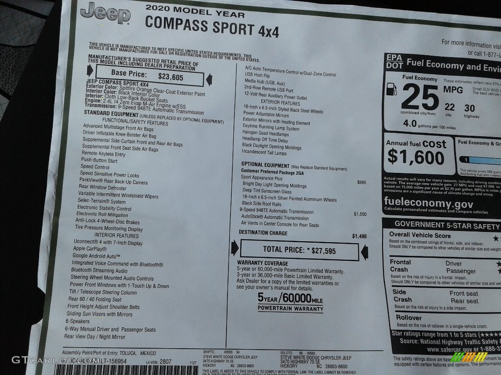 2020 Compass Sport 4x4 - Spitfire Orange / Black photo #28