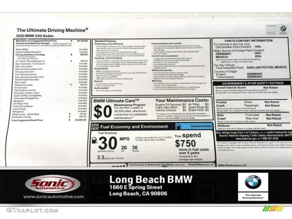 2020 3 Series 330i Sedan - Alpine White / Canberra Beige photo #10