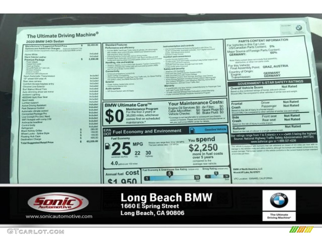 2020 5 Series 540i Sedan - Alpine White / Black photo #10