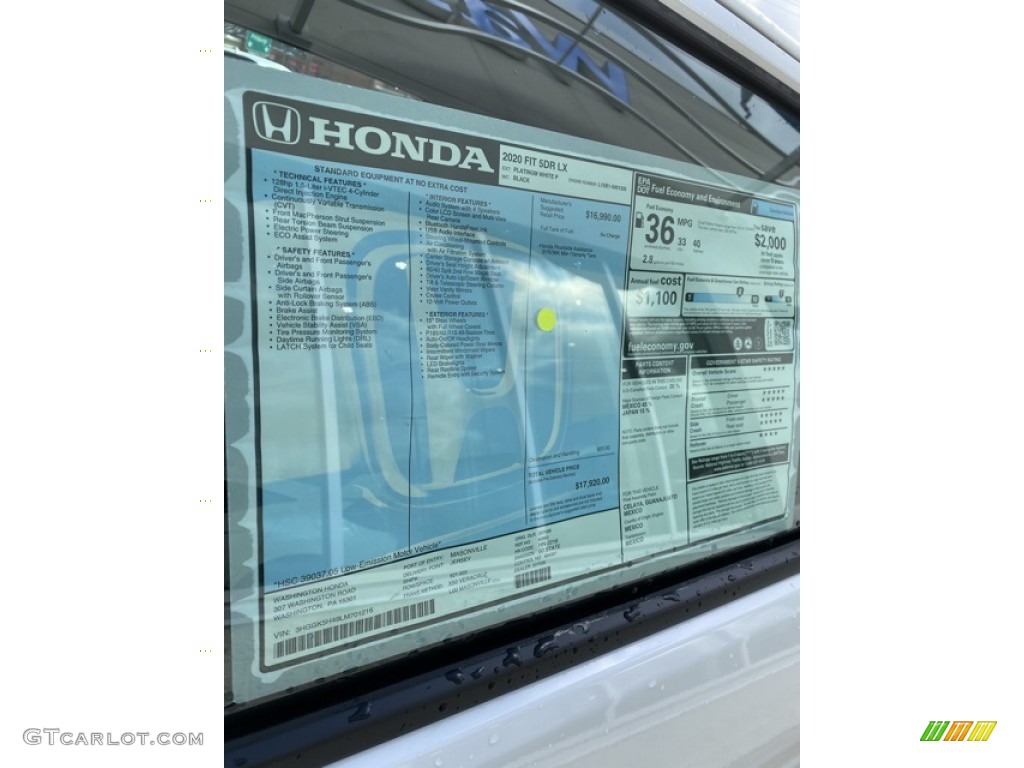 2020 Honda Fit LX Window Sticker Photos