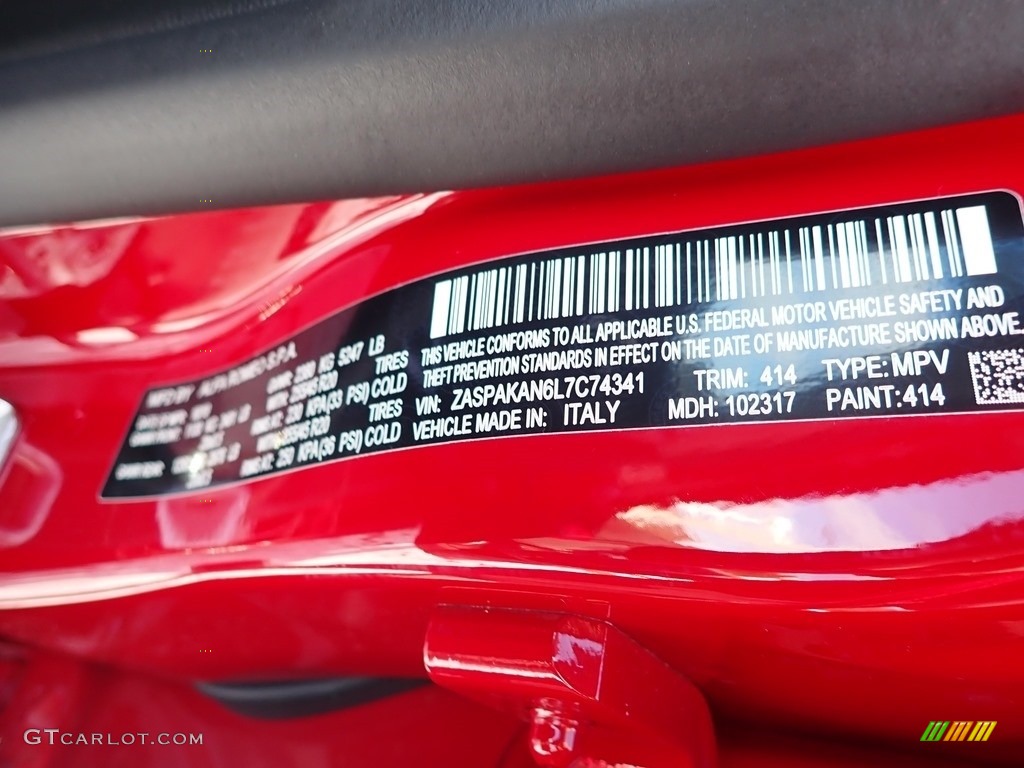 2020 Stelvio Color Code 414 for Alfa Rosso (Red) Photo #136896735