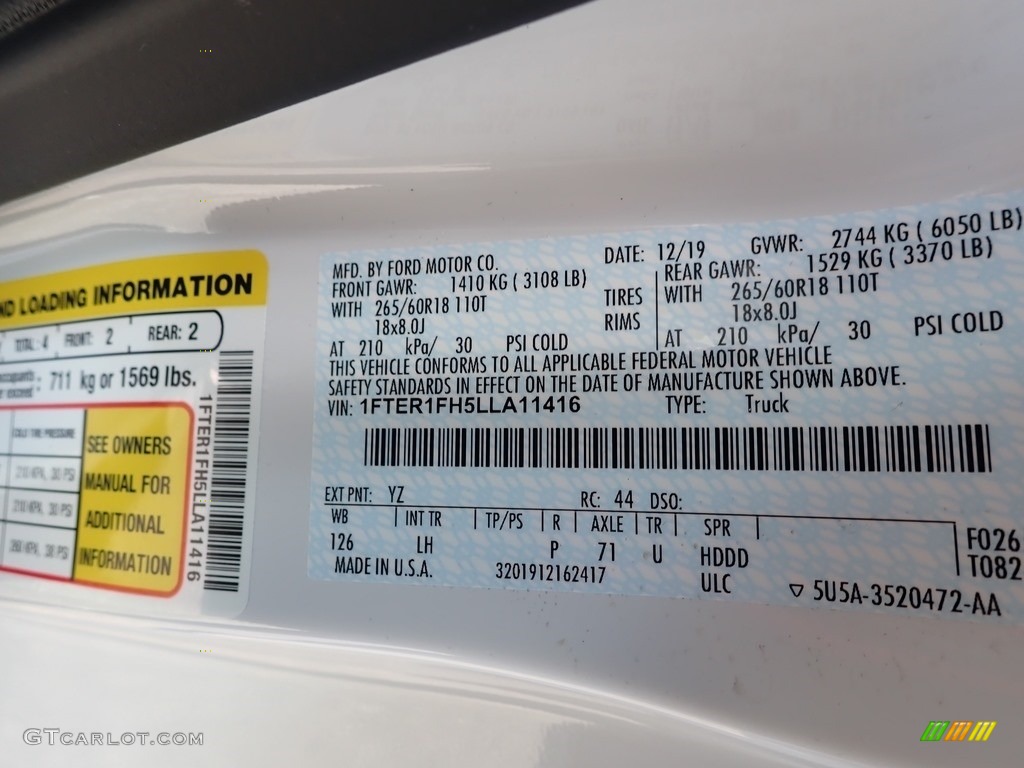 2020 Ford Ranger XLT SuperCab 4x4 Color Code Photos | GTCarLot.com