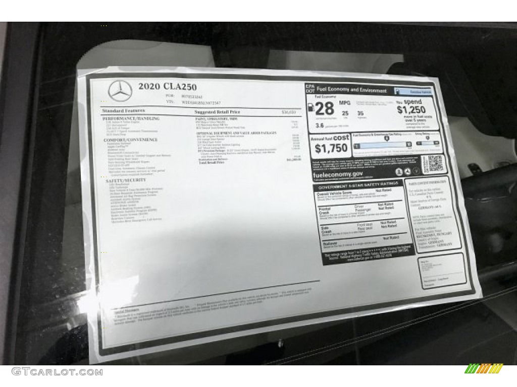 2020 Mercedes-Benz CLA 250 Coupe Window Sticker Photo #136901173