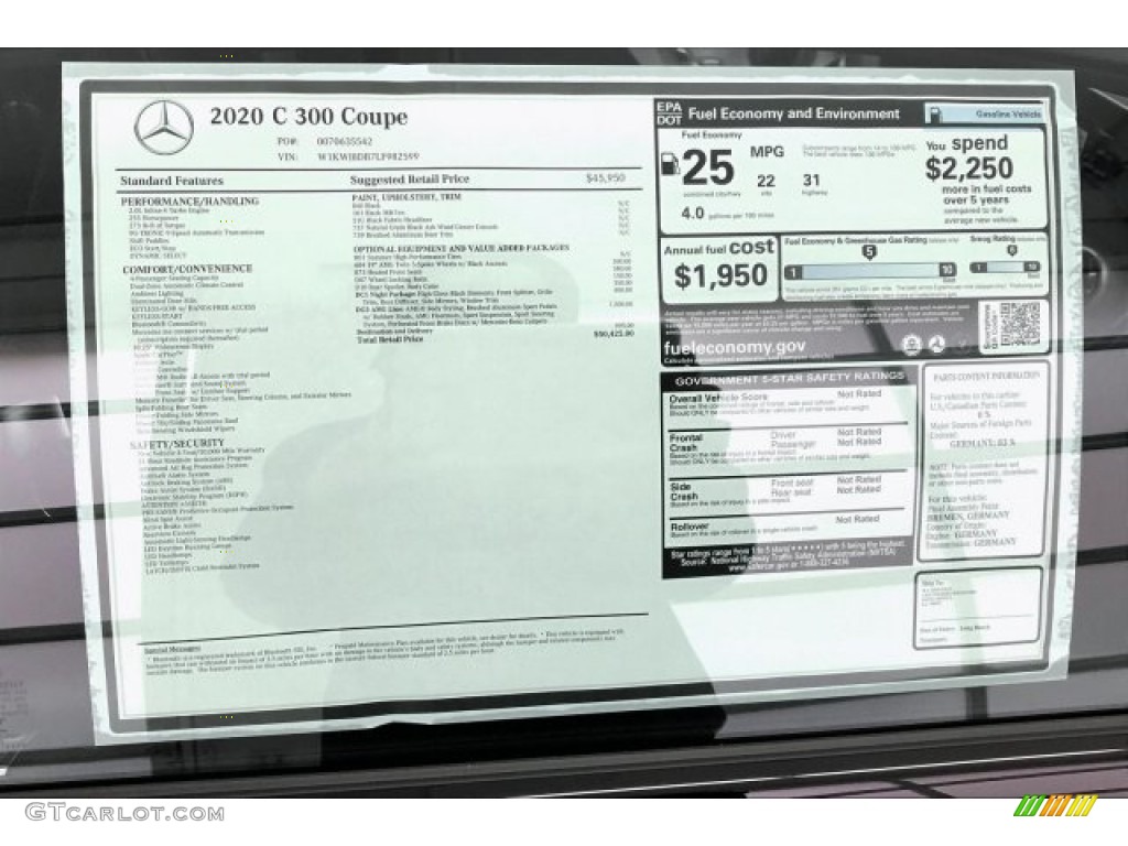 2020 Mercedes-Benz C 300 Coupe Window Sticker Photo #136901854