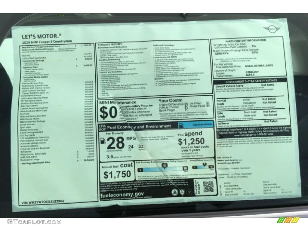 2020 Mini Countryman Cooper S Window Sticker Photo #136916956