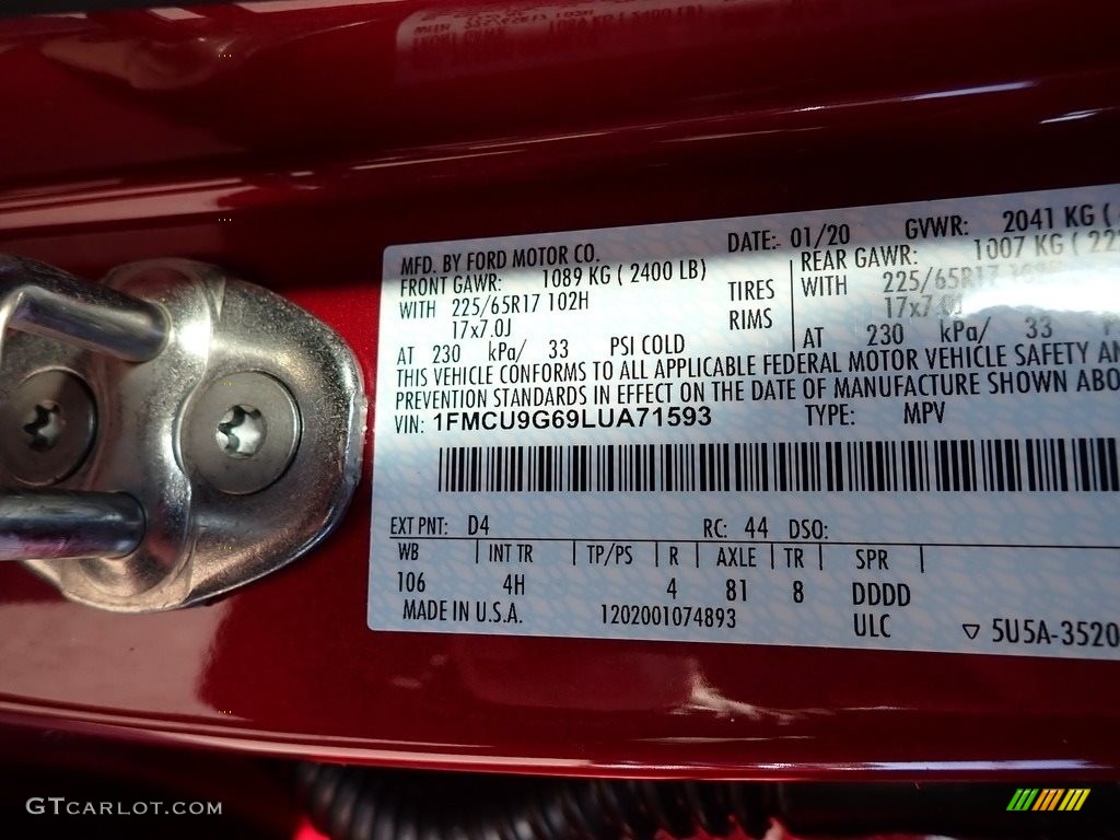 2020 Escape Color Code D4 for Rapid Red Metallic Photo #136926684