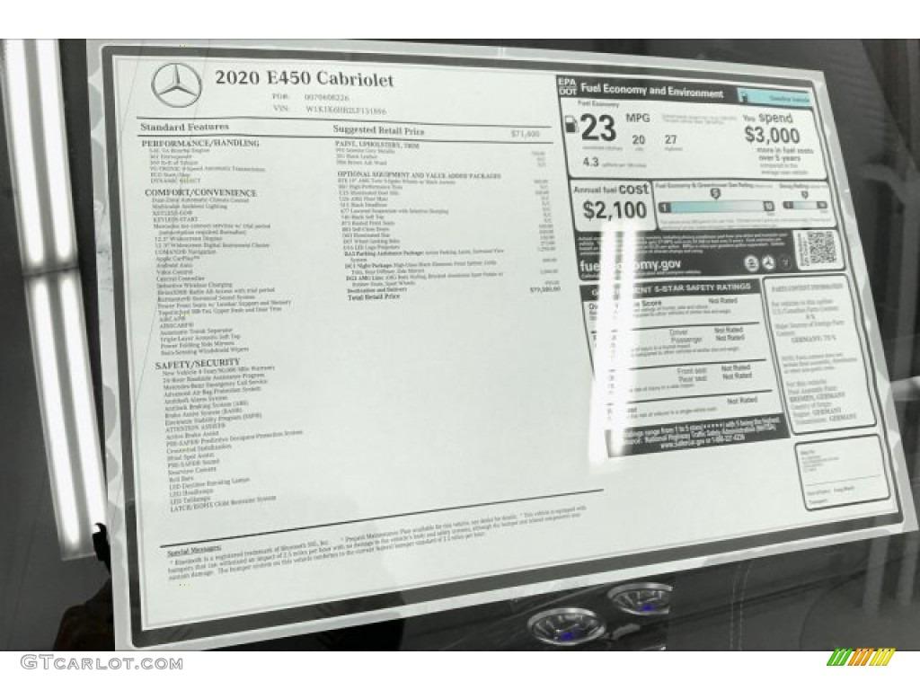 2020 Mercedes-Benz E 450 Cabriolet Window Sticker Photo #136939284