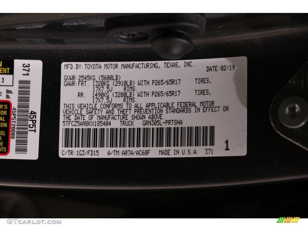 2019 Tacoma Color Code 1G3 for Magnetic Gray Metallic Photo #136942692