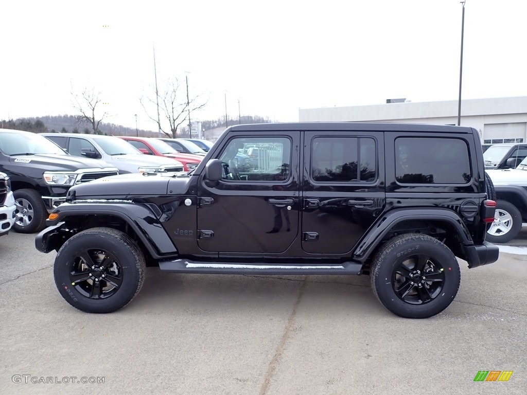 Black 2020 Jeep Wrangler Unlimited Sahara 4x4 Exterior Photo #136950246