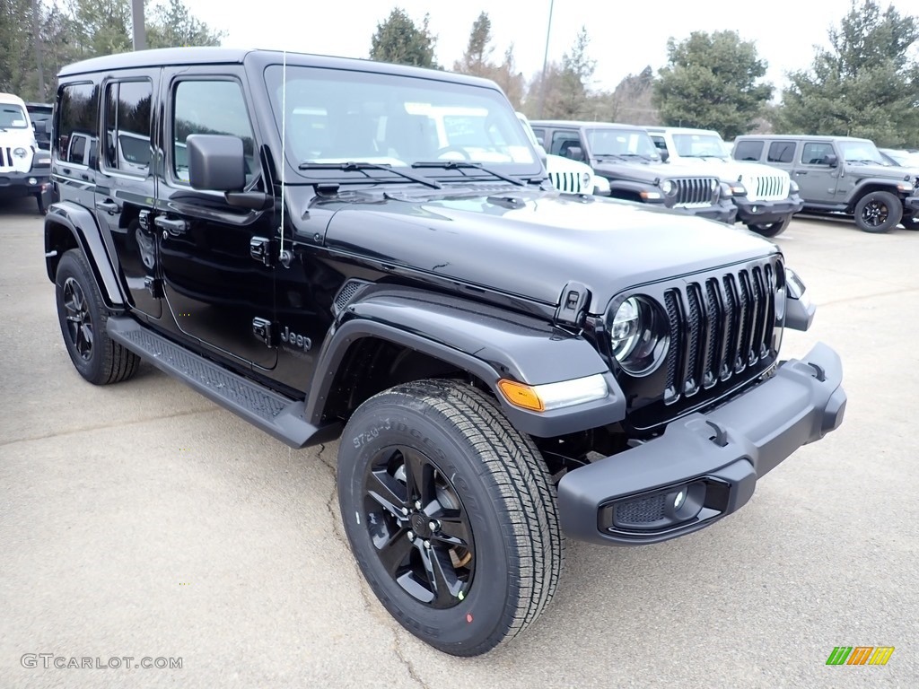 Black 2020 Jeep Wrangler Unlimited Sahara 4x4 Exterior Photo #136950339