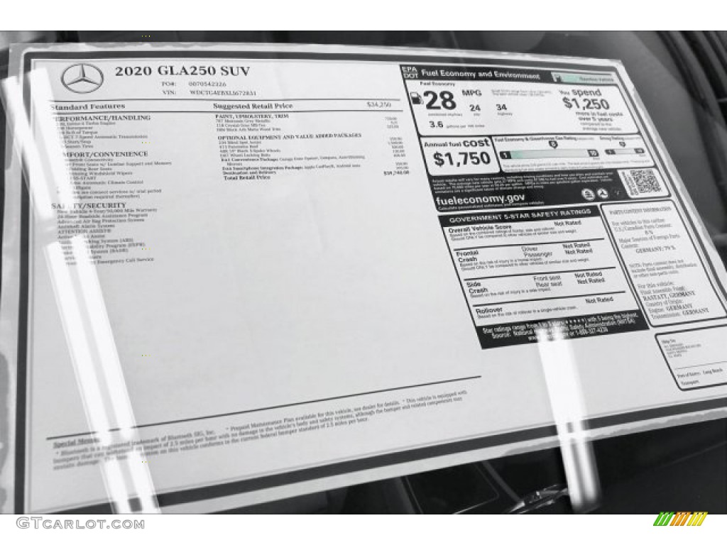 2020 Mercedes-Benz GLA 250 Window Sticker Photo #136955184