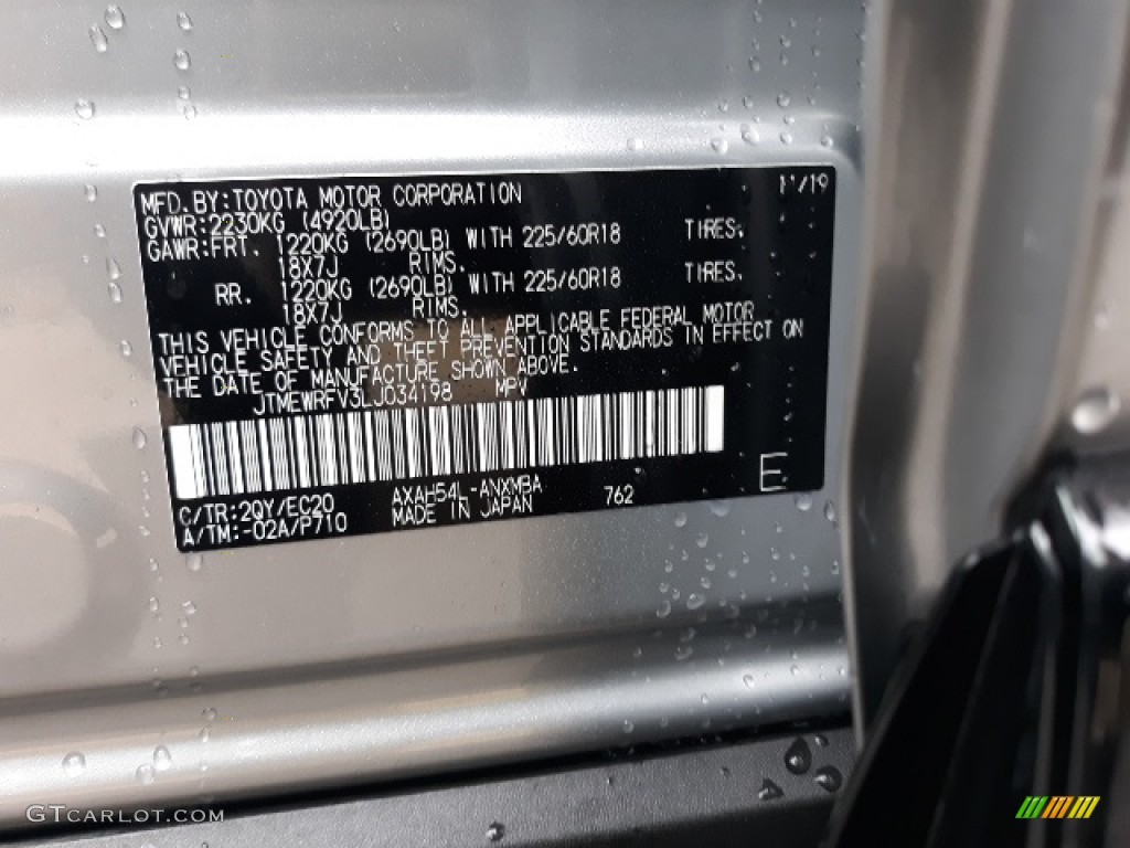 2020 RAV4 Color Code 2QY for Silver Sky Metallic Photo #136960310