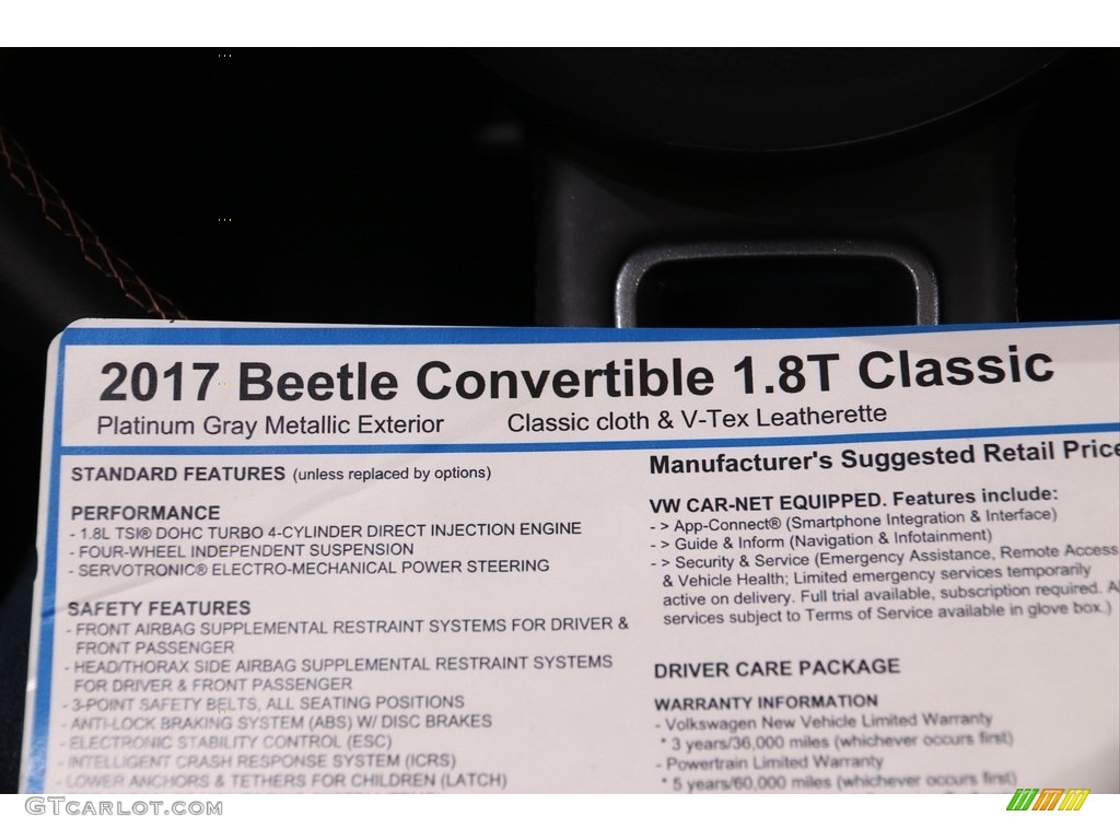 2017 Volkswagen Beetle 1.8T Classic Convertible Window Sticker Photo #136963032