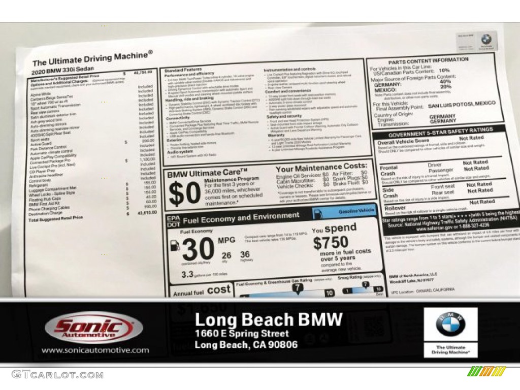 2020 3 Series 330i Sedan - Alpine White / Canberra Beige photo #10