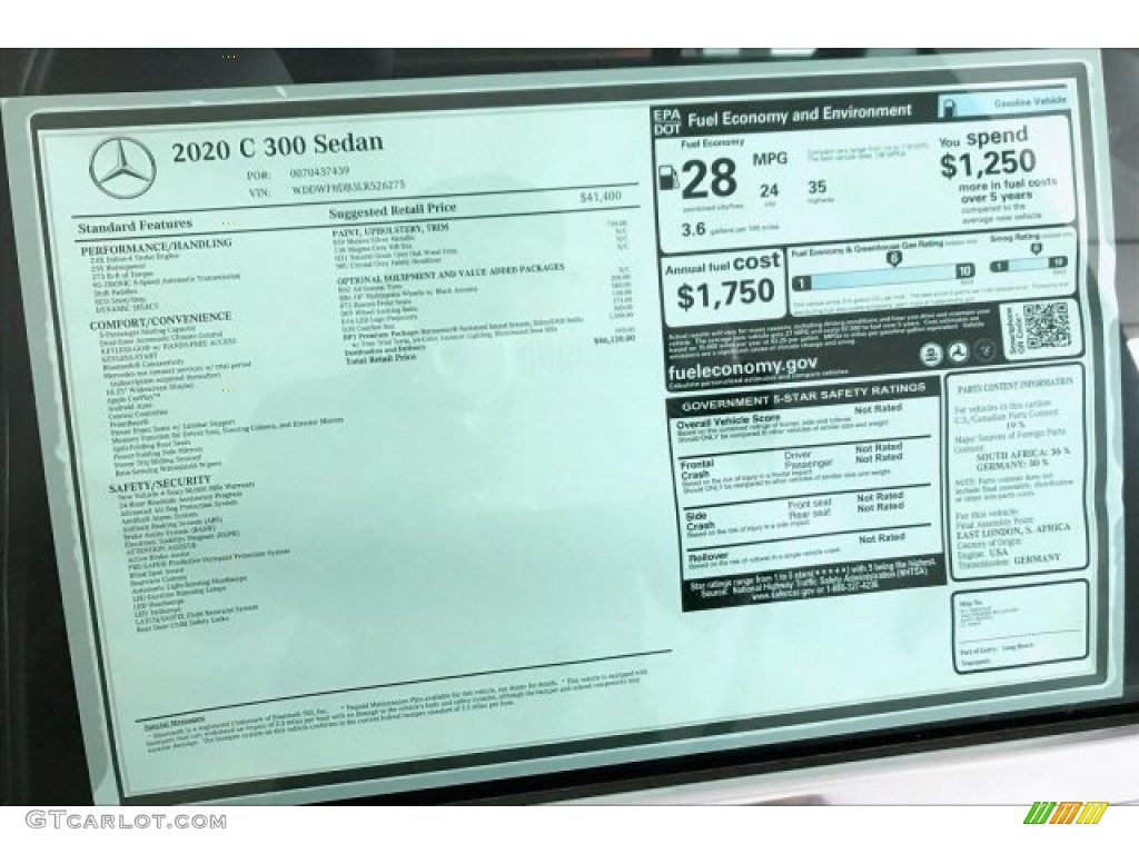 2020 Mercedes-Benz C 300 Sedan Window Sticker Photo #136968462