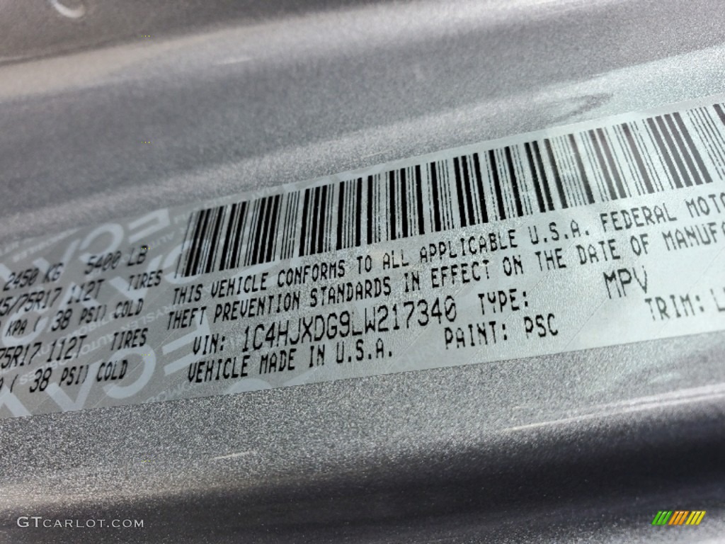 2020 Wrangler Unlimited Color Code PSC for Billet Silver Metallic Photo #136968792