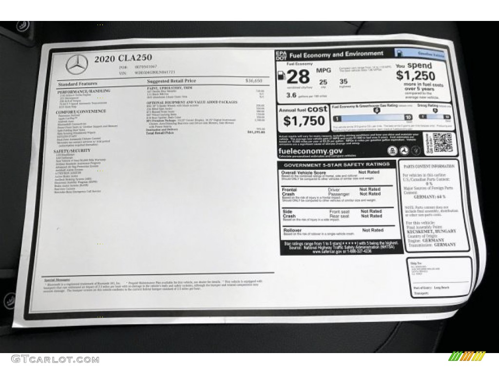 2020 Mercedes-Benz CLA 250 Coupe Window Sticker Photo #136969266