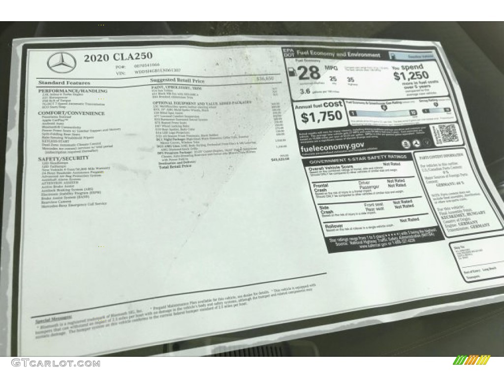 2020 Mercedes-Benz CLA 250 Coupe Window Sticker Photo #136969674