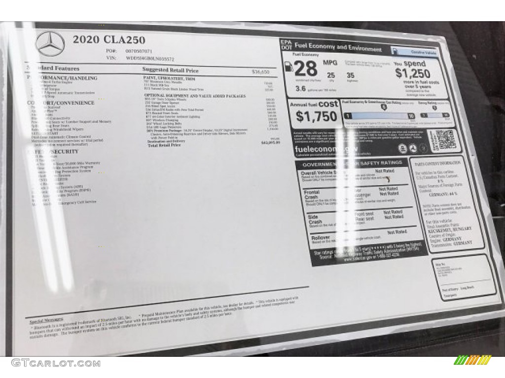 2020 Mercedes-Benz CLA 250 Coupe Window Sticker Photo #136970772