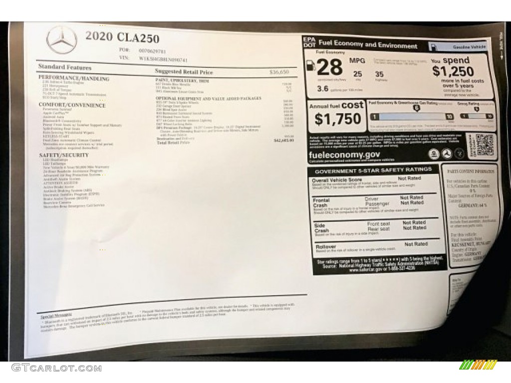 2020 Mercedes-Benz CLA 250 Coupe Window Sticker Photo #136974235