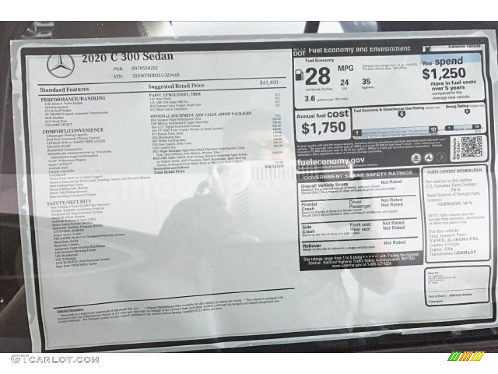2020 Mercedes-Benz C 300 Sedan Window Sticker Photo #136974544
