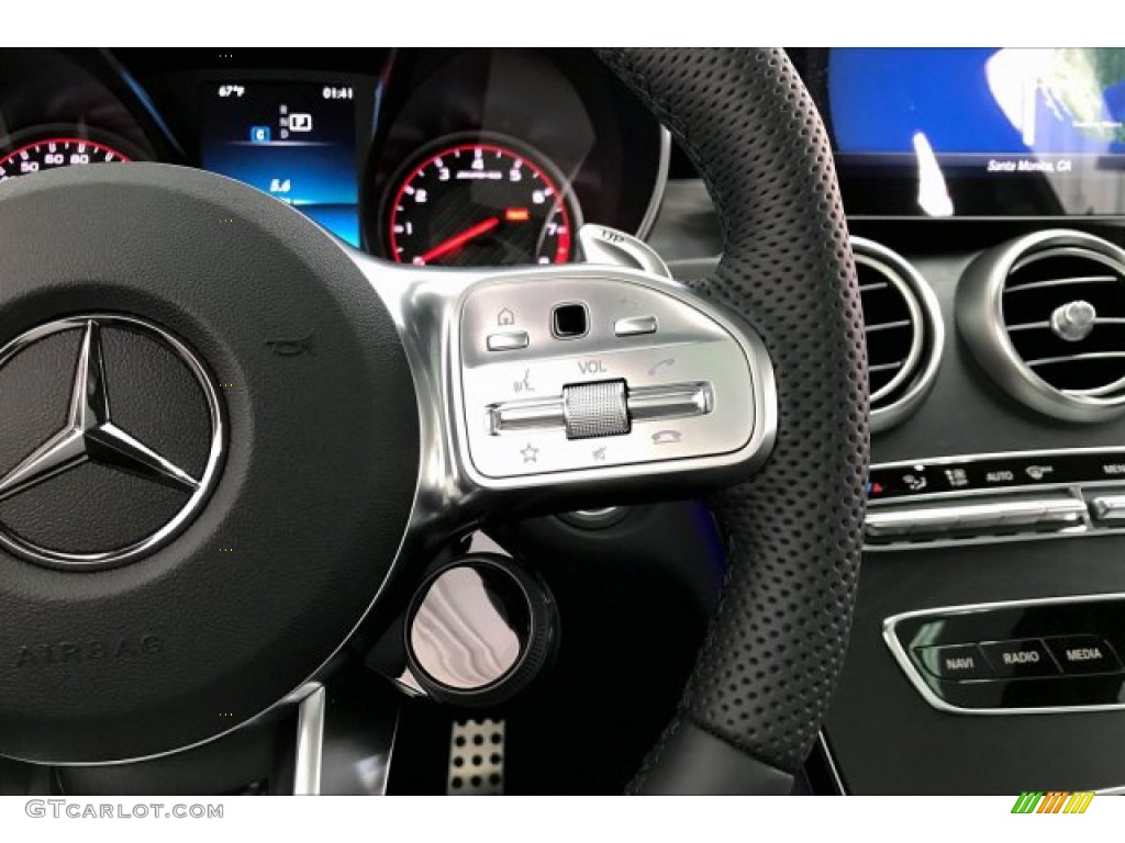 2020 Mercedes-Benz C AMG 63 S Coupe Platinum White/Pearl Black Steering Wheel Photo #136974967