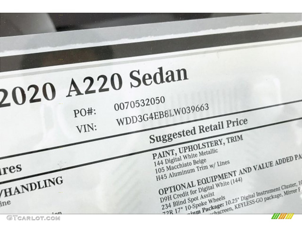 2020 A 220 Sedan - Digital White Metallic / Macchiato Beige photo #11