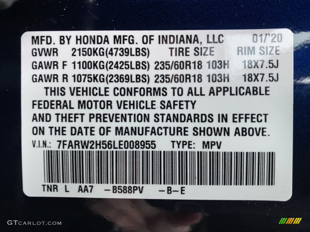 2020 CR-V EX AWD - Obsidian Blue Pearl / Gray photo #9