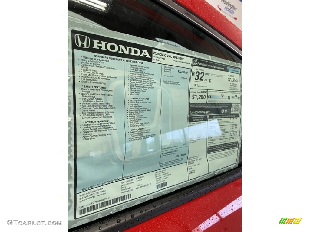 2020 Honda Civic Sport Sedan Window Sticker Photo #136987108