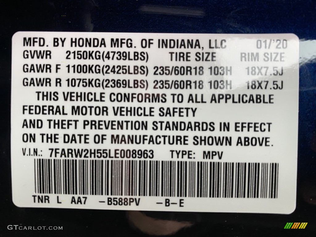 2020 CR-V EX AWD - Obsidian Blue Pearl / Gray photo #9