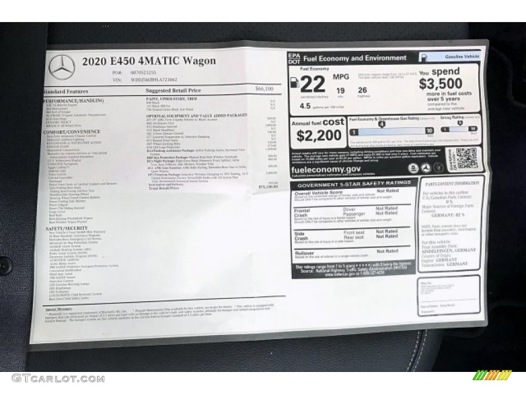 2020 Mercedes-Benz E 450 4Matic Wagon Window Sticker Photo #137005192