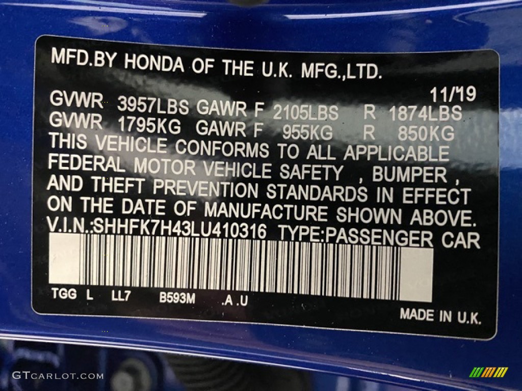 2020 Civic Sport Hatchback - Aegean Blue Metallic / Black photo #9