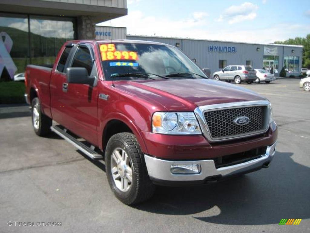 2005 F150 Lariat SuperCab 4x4 - Dark Toreador Red Metallic / Black photo #3