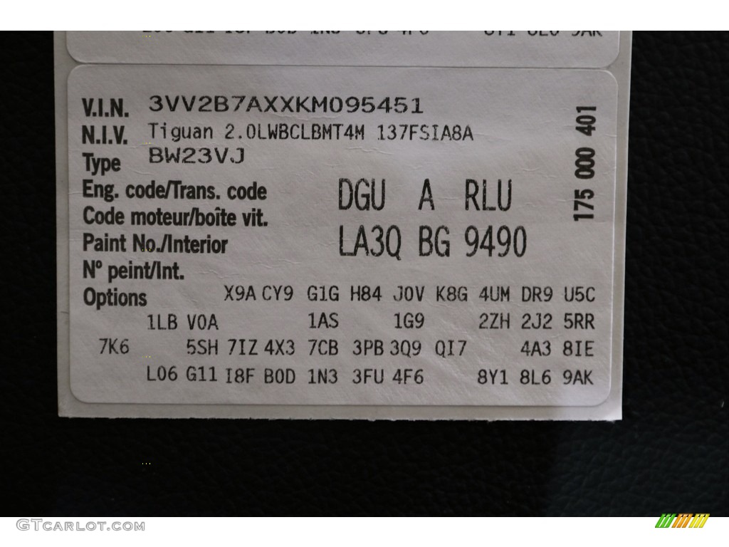 2019 Tiguan Color Code LA3Q for Cardinal Red Metallic Photo #137018229