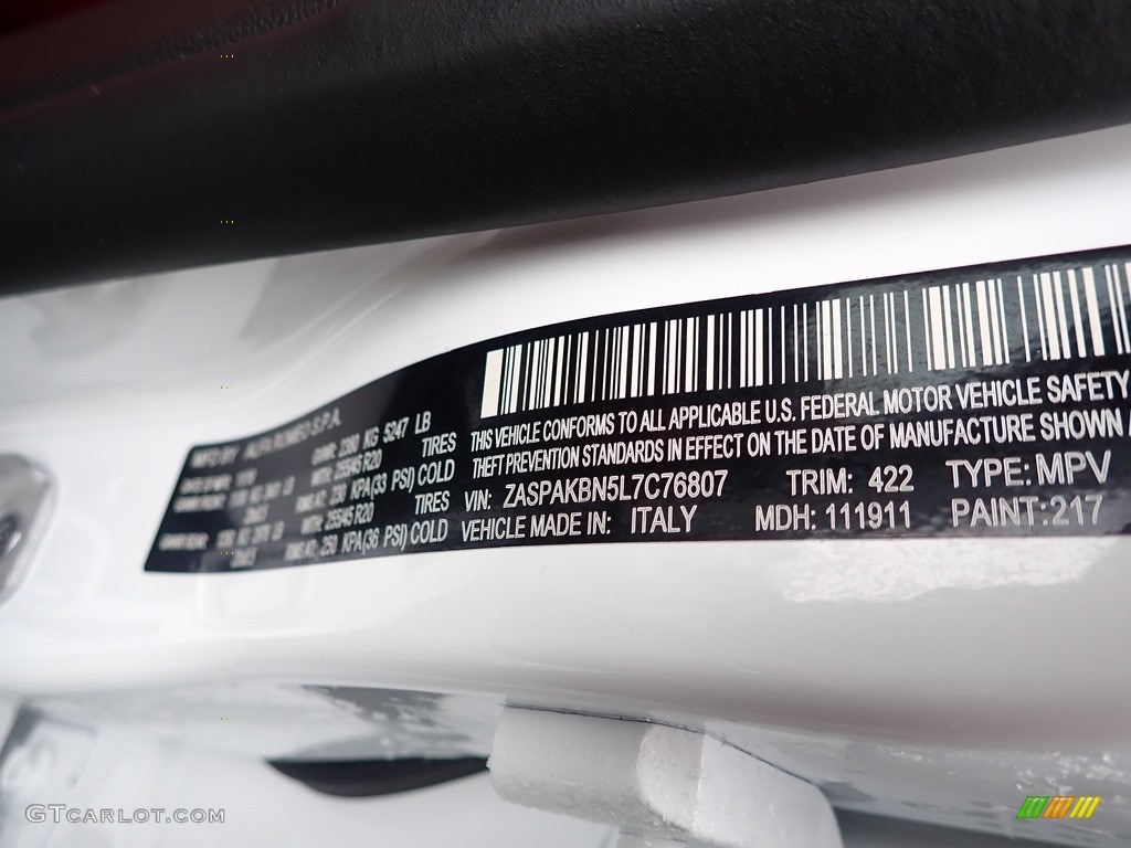 2020 Stelvio Color Code 422 for Alfa White Photo #137035197