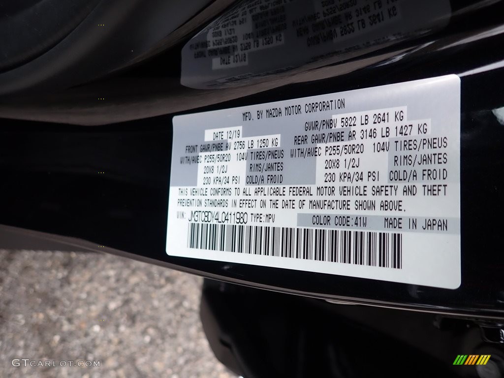 2020 CX-9 Color Code 41W for Jet Black Mica Photo #137035221