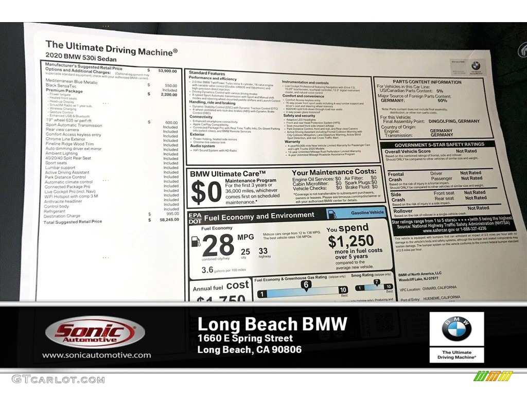 2020 5 Series 530i Sedan - Mediterranean Blue Metallic / Black photo #10