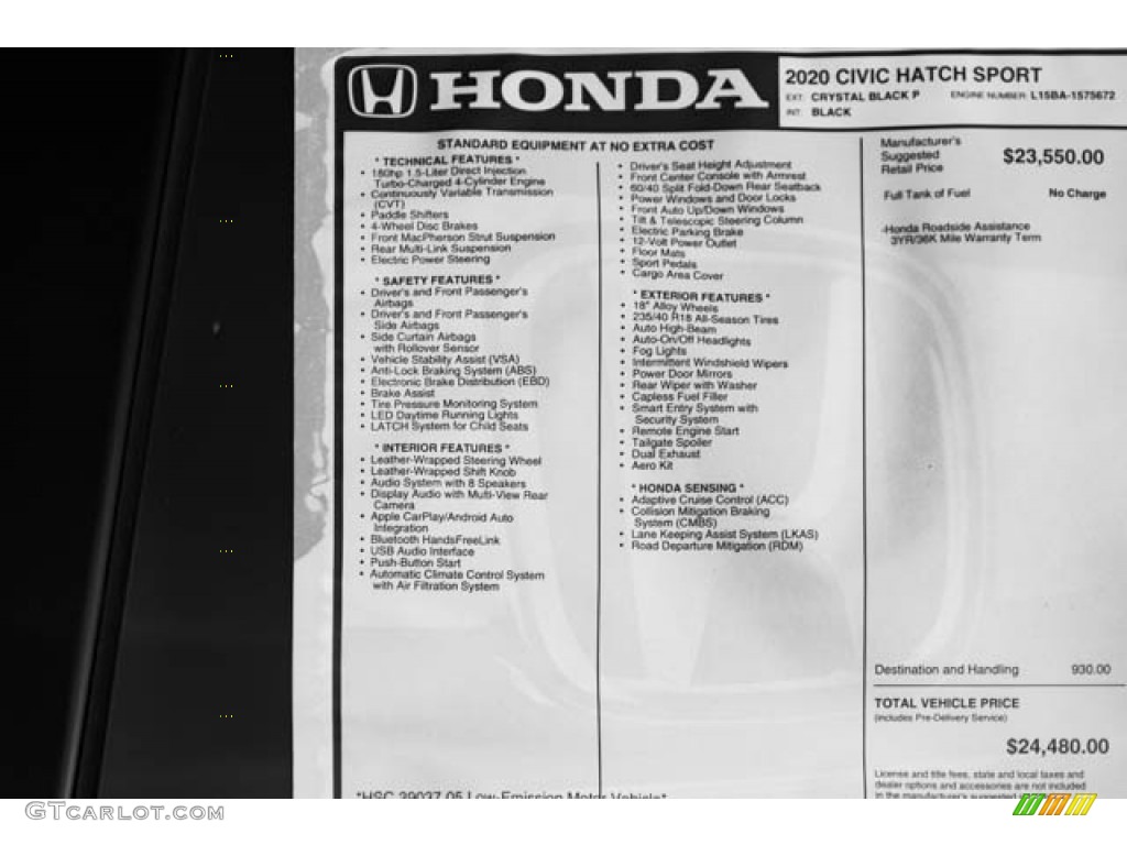 2020 Honda Civic Sport Hatchback Window Sticker Photo #137049420