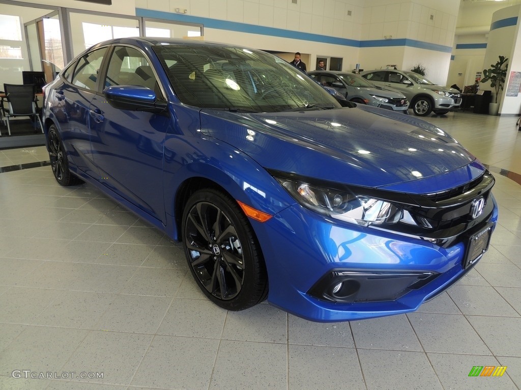 2020 Civic Sport Sedan - Aegean Blue Metallic / Black photo #3