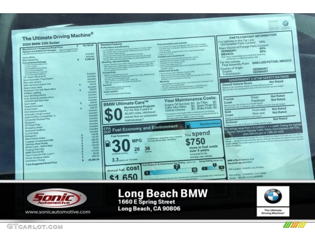 2020 3 Series 330i Sedan - Alpine White / Black photo #10