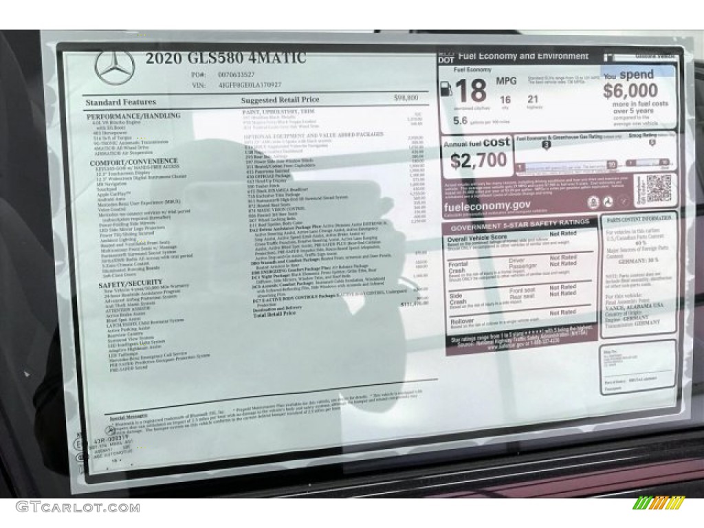 2020 Mercedes-Benz GLS 580 4Matic Window Sticker Photo #137060847