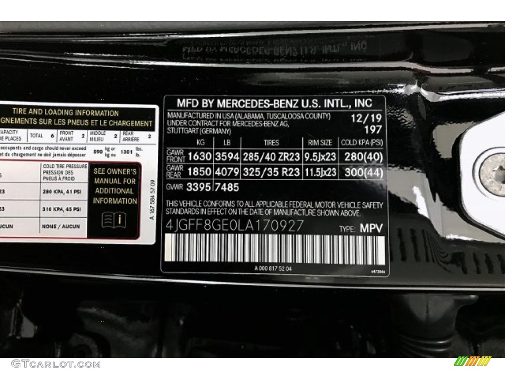 2020 GLS Color Code 197 for Obsidian Black Metallic Photo #137060868